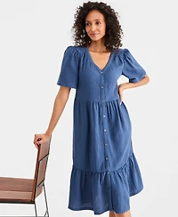 Style & Co Women's Cotton Gauze Tiered Button-Front Midi Dress, Macy's Exclusive