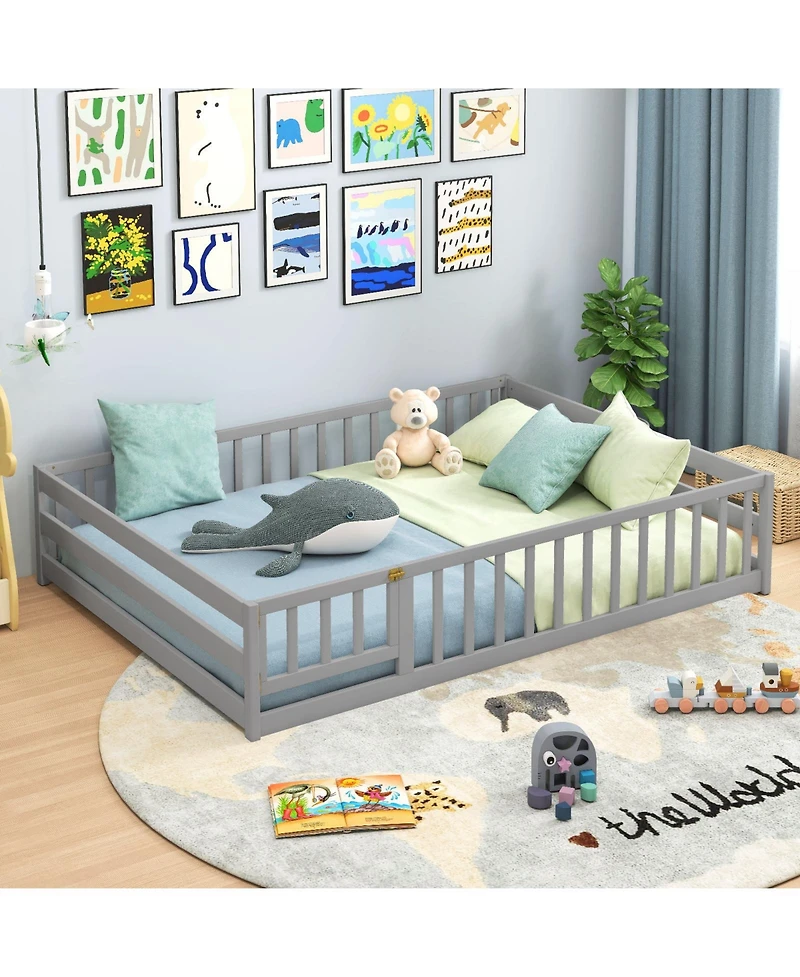 Slickblue Kids Floor Bed with Full Safety Guardrails, Low Height Platform Frame