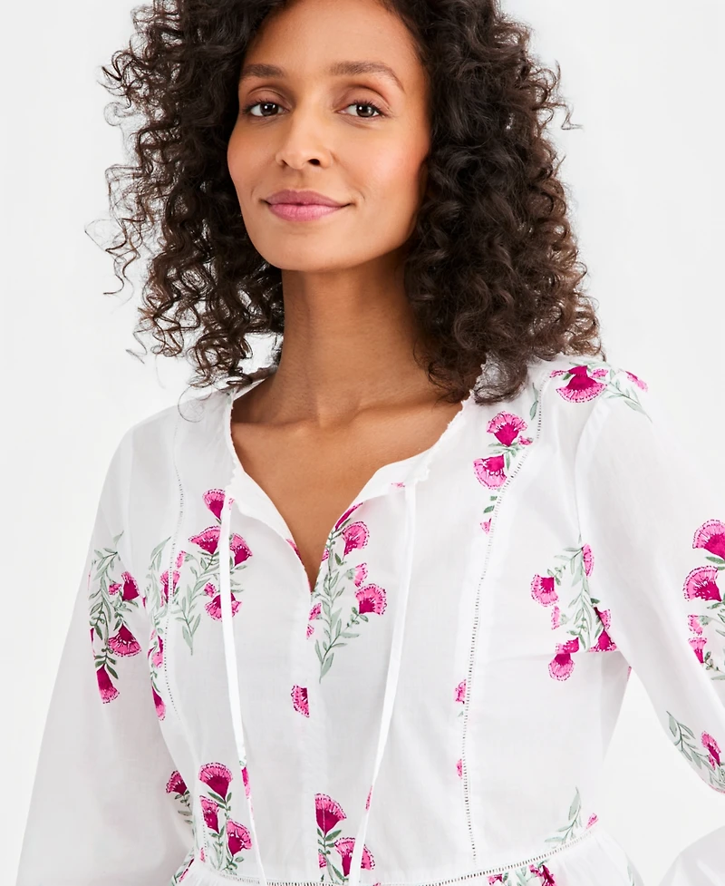 Style & Co Women's Cotton Printed Peplum Popover Blouse, Macy's Exclusive