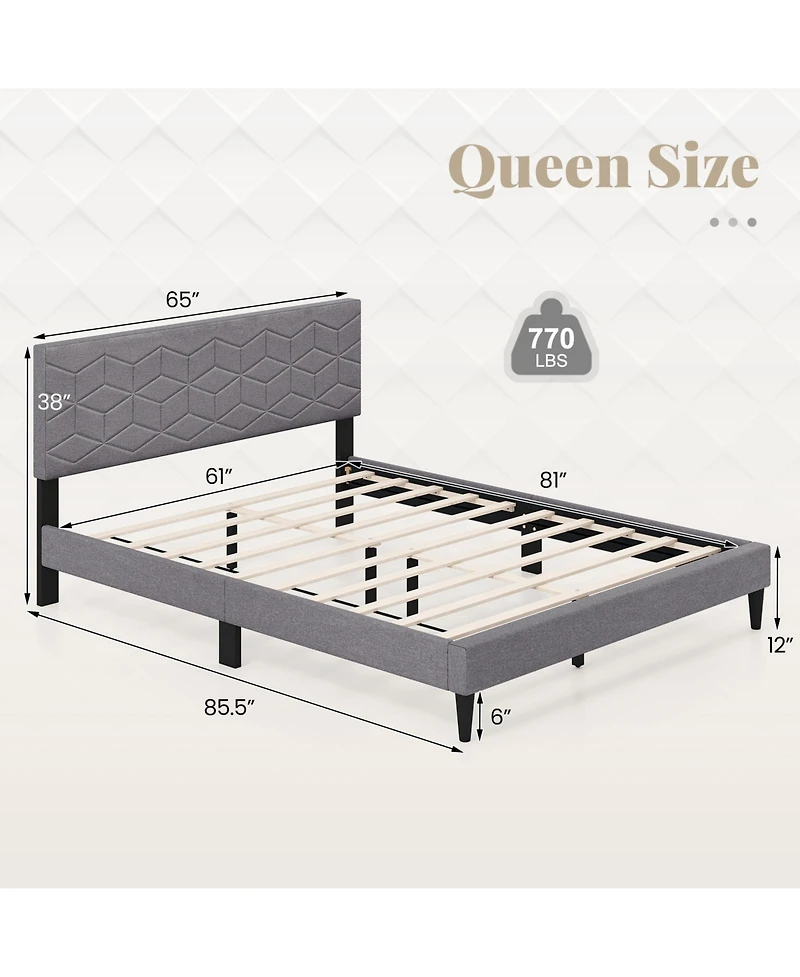 Slickblue Linen Fabric Upholstered Platform Bed Frame