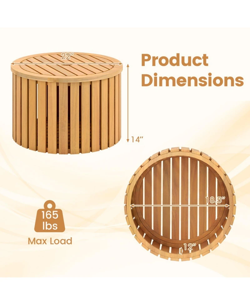 Sugift 2-in-1 Outdoor Side Table with Storage Acacia Wood Round Slatted End Table Storage Box