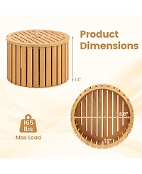 Sugift 2-in-1 Outdoor Side Table with Storage Acacia Wood Round Slatted End Table Storage Box