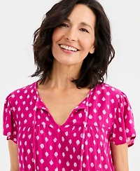 Style & Co Women's Printed Split-Neck Flutter-Sleeve Blouse, Macy's Exclusive