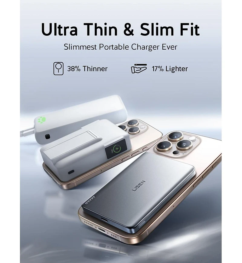 Lisen MagSafe Portable Charger 10000mAh, Ultra Slim Magnetic Wireless Power Bank, 15W Fast Charging Battery Pack for iPhone 17/16/15/14/13