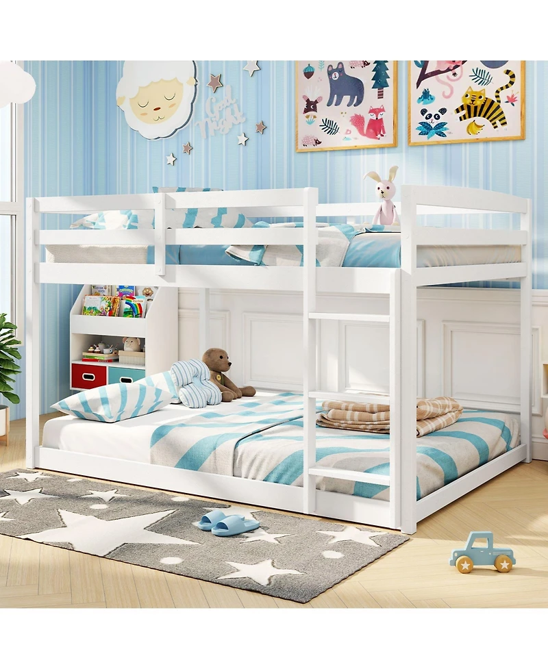 Slickblue Low to Ground Full Over Bunk Bed for Small Spaces Kids Bedroom