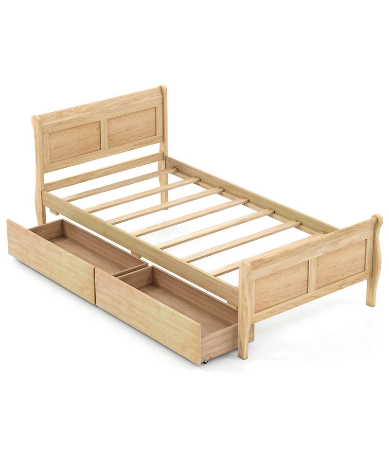 Slickblue Wood Sleigh Bed with Storage Drawers, Platform Frame Underbed