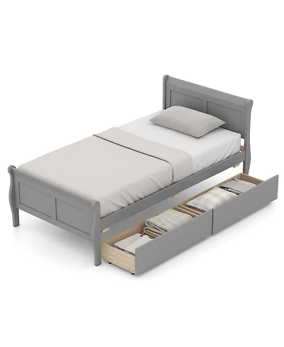 Slickblue Wood Sleigh Bed with Storage Drawers, Platform Frame Underbed