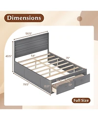 Slickblue Wooden Full Bed Frame with Storage Drawers Platform Design