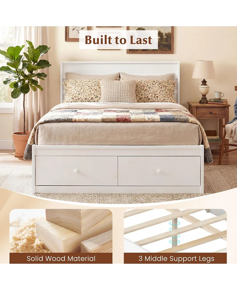 Slickblue Wooden Full Bed Frame with Storage Drawers Platform Design
