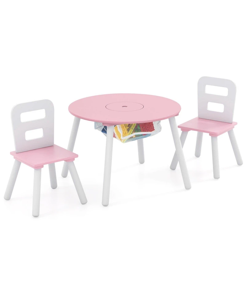 Sugift Wood Activity Kids Table and Chair Set with Center Mesh Storage for Snack Time and Homework