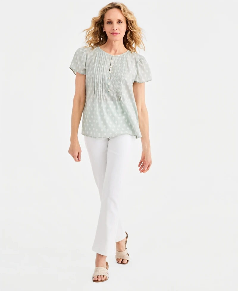 Style & Co Petite Cotton Printed Flutter-Sleeve Top, Macy's Exclusive
