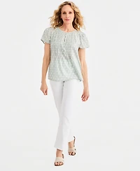 Style & Co Petite Cotton Printed Flutter-Sleeve Top, Macy's Exclusive