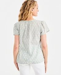 Style & Co Petite Cotton Printed Flutter-Sleeve Top, Macy's Exclusive