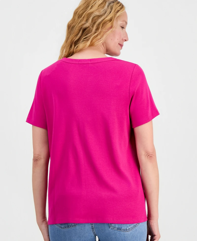 Style & Co Women's Cotton Short-Sleeve Split-Neck Top, Macy's Exclusive