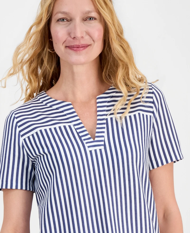 Style & Co Women's Short-Sleeve Split-Neck Knit Top, Macy's Exclusive