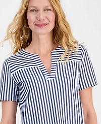 Style & Co Women's Short-Sleeve Split-Neck Knit Top, Macy's Exclusive