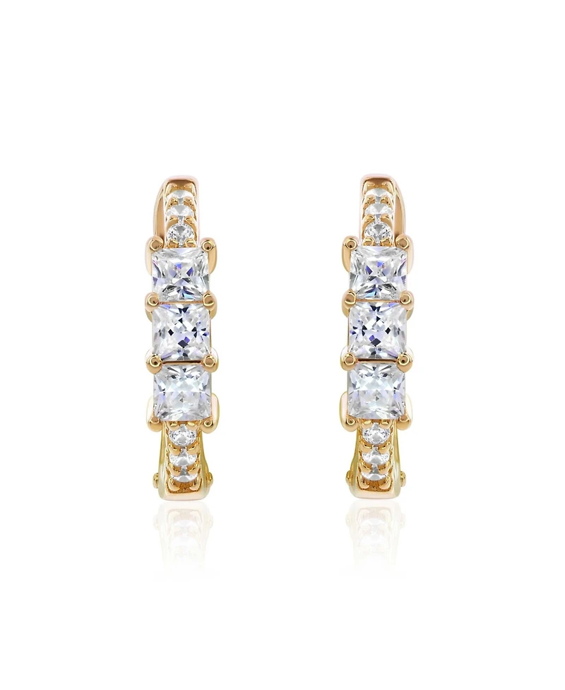 Suzy Levian New York Sterling Silver Princess Cut Cubic Zirconia Huggie Hoop Earrings