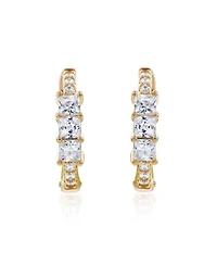 Suzy Levian New York Sterling Silver Princess Cut Cubic Zirconia Huggie Hoop Earrings