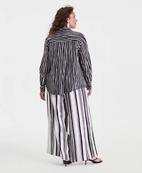 I.N.C. International Concepts Plus Size Striped Button Up Top Striped High Rise Wide Leg Pants