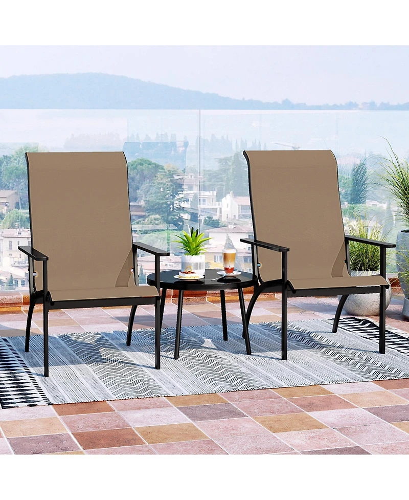 Slickblue Outdoor Adirondack Chair with High Back Metal Frame Coffee