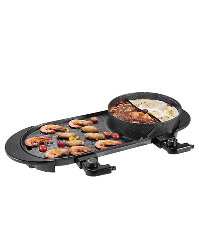 Ecooso 2200W 2-in-1 Electric Hot Pot with Grill, Dual Temperature Control, Nonstick Pan, Serves 1-6