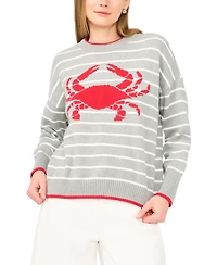 Vince Camuto Women's Striped Crab Motif Crewneck Sweater
