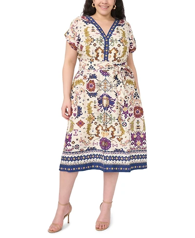 Vince Camuto Plus Size V-Neck Short-Sleeve Midi Dress