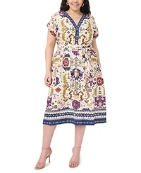 Vince Camuto Plus Size V-Neck Short-Sleeve Midi Dress