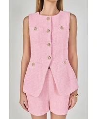 endless rose Women's Tweed Buttoned Long Split Top