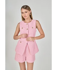 endless rose Women's Tweed Buttoned Long Split Top