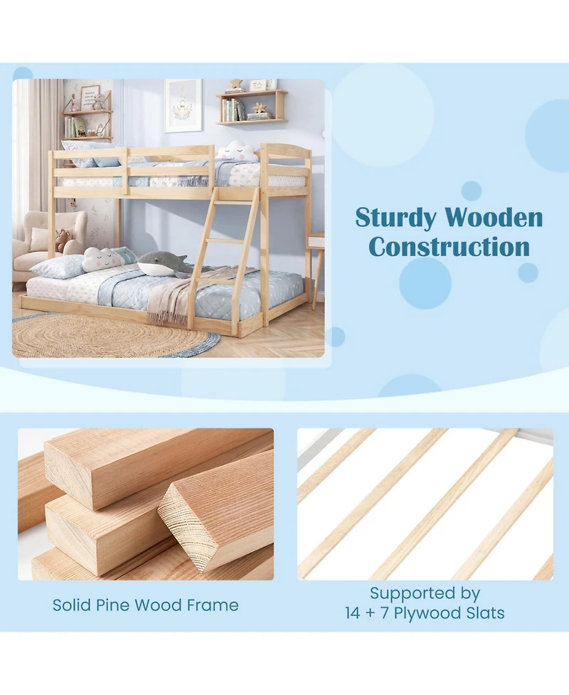 Slickblue Low Floor Twin Over Full Bunk Bed Frame for Kids, Space Saving Bedroom Solution