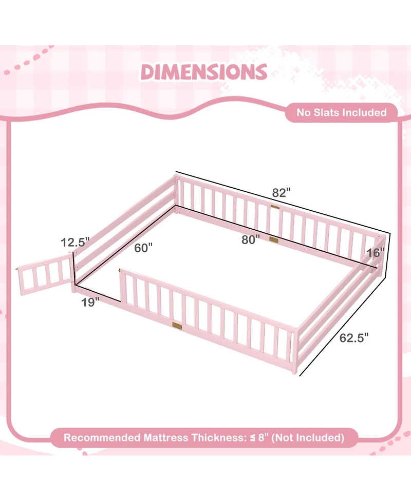 Slickblue Kids Floor Bed Frame with Full Length Guardrails, Montessori Style Safe Sleeping