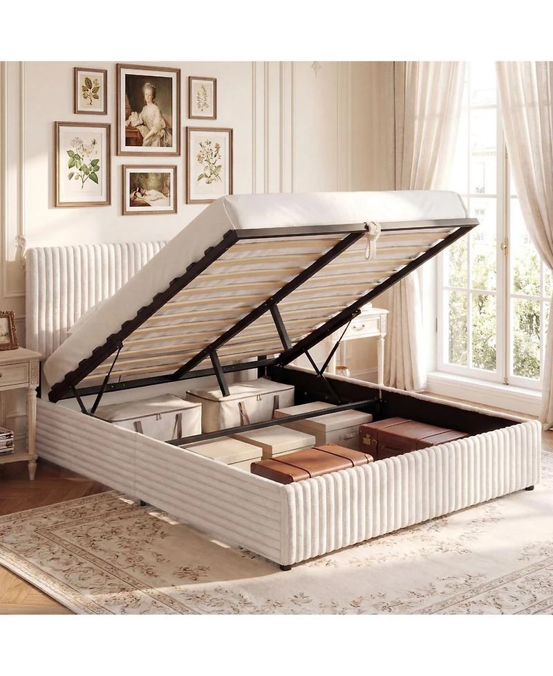 Slickblue Queen Lift Up Storage Bed with Wooden Slat Support