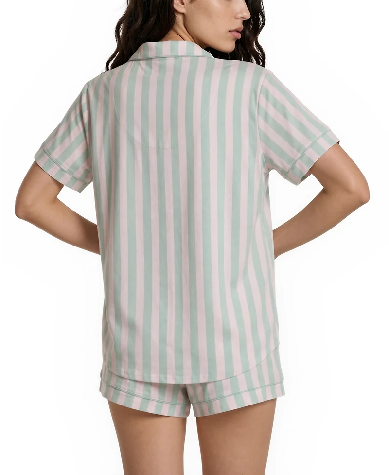 Flora by Nikrooz Women's Gabriella Notch Collar Shirt and Pajama Shorts, 2-Piece Set