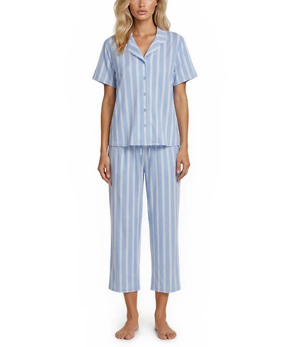 Flora by Nikrooz Women's Gabbie Notch Collar Shirt and Capri Pajama Pants, 2-Piece Set