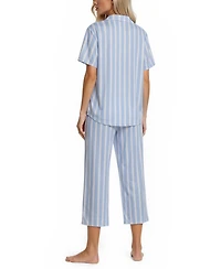 Flora by Nikrooz Women's Gabbie Notch Collar Shirt and Capri Pajama Pants, 2-Piece Set