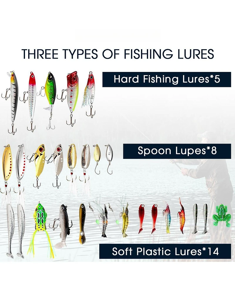 Gnuadz 27-piece Fishing Lures Kit Hard Soft Bait Crankbaits Gift Box Tackle