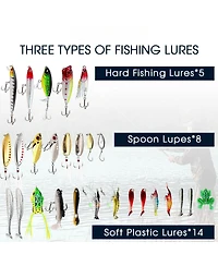 Gnuadz 27-piece Fishing Lures Kit Hard Soft Bait Crankbaits Gift Box Tackle