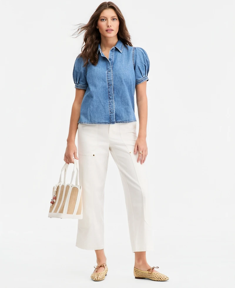 On 34th Women's Cotton Puffed-Sleeve Denim Shirt, Macy's Exclusive