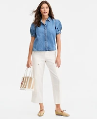 On 34th Women's Cotton Puffed-Sleeve Denim Shirt, Macy's Exclusive