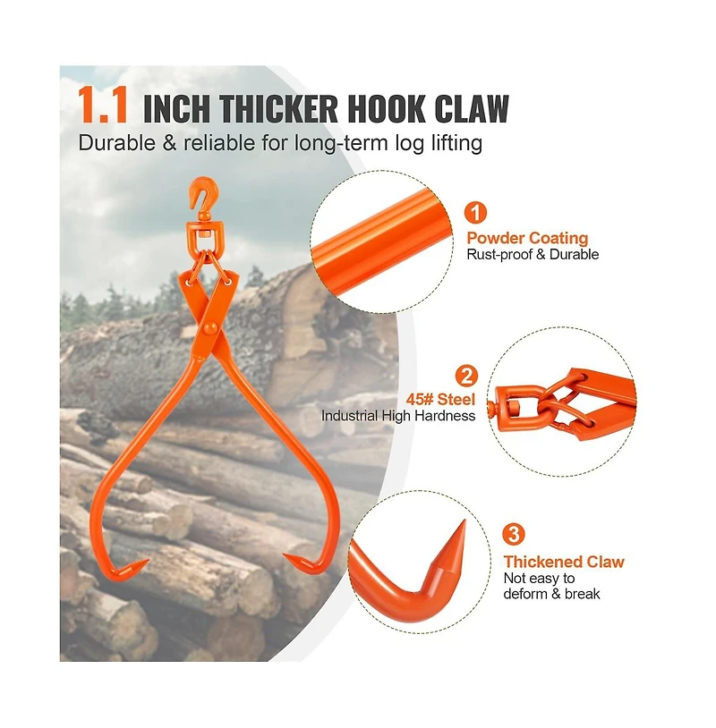 Sugift Log Skidding Tongs 2 Claw Heavy Duty Log Lifting Tongs