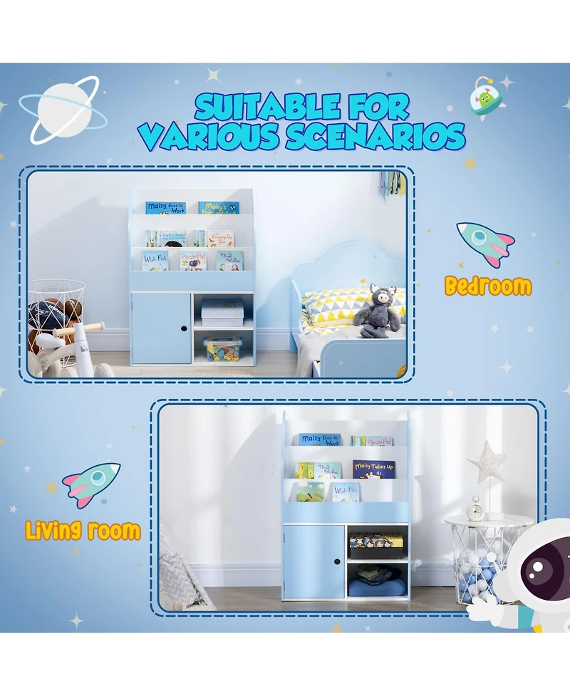 Qaba Bookshelf, Multi-Purpose Kids Toy Storage Organizer for Preschool & Early Reading, Kids Bookcase with Cabinet, Childrens Bookshelf, Book Organize