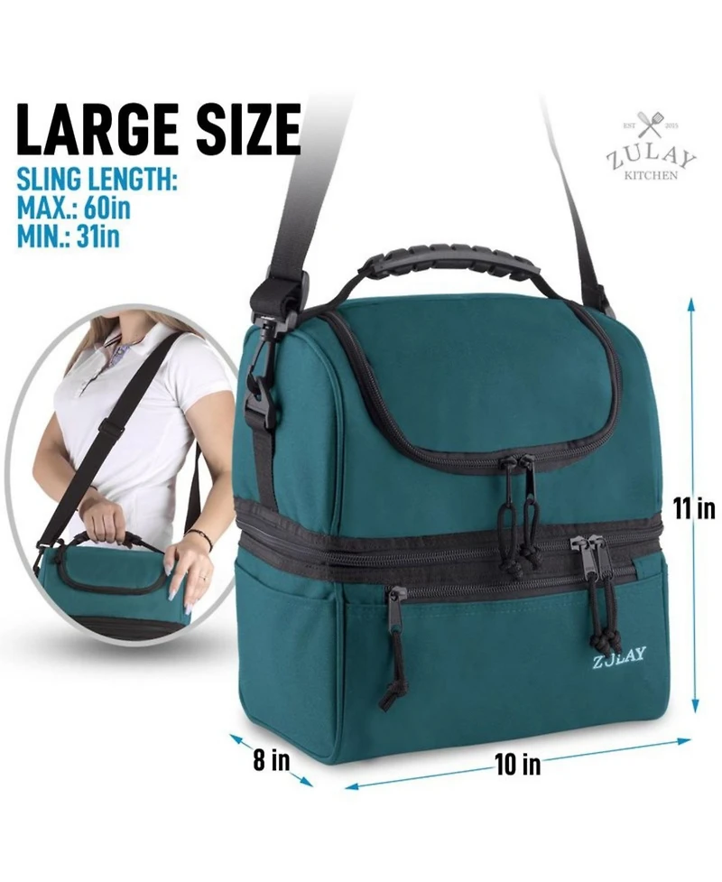 Insulated 2-Compartment Lunch Box Bag With Strap