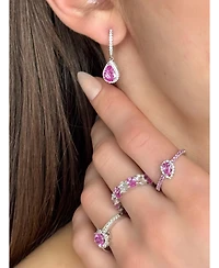 Suzy Levian New York Sterling Silver Sapphire Pear Shape Halo Dangling Earrings