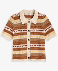 On 34th Women's Textured Stripe Short-Sleeve Collared Cardigan, Macy's Exclusive