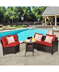 Gymax 4PCS Patio Furniture Set Outdoor Rattan Sectional Sofa Set w/ Cushions