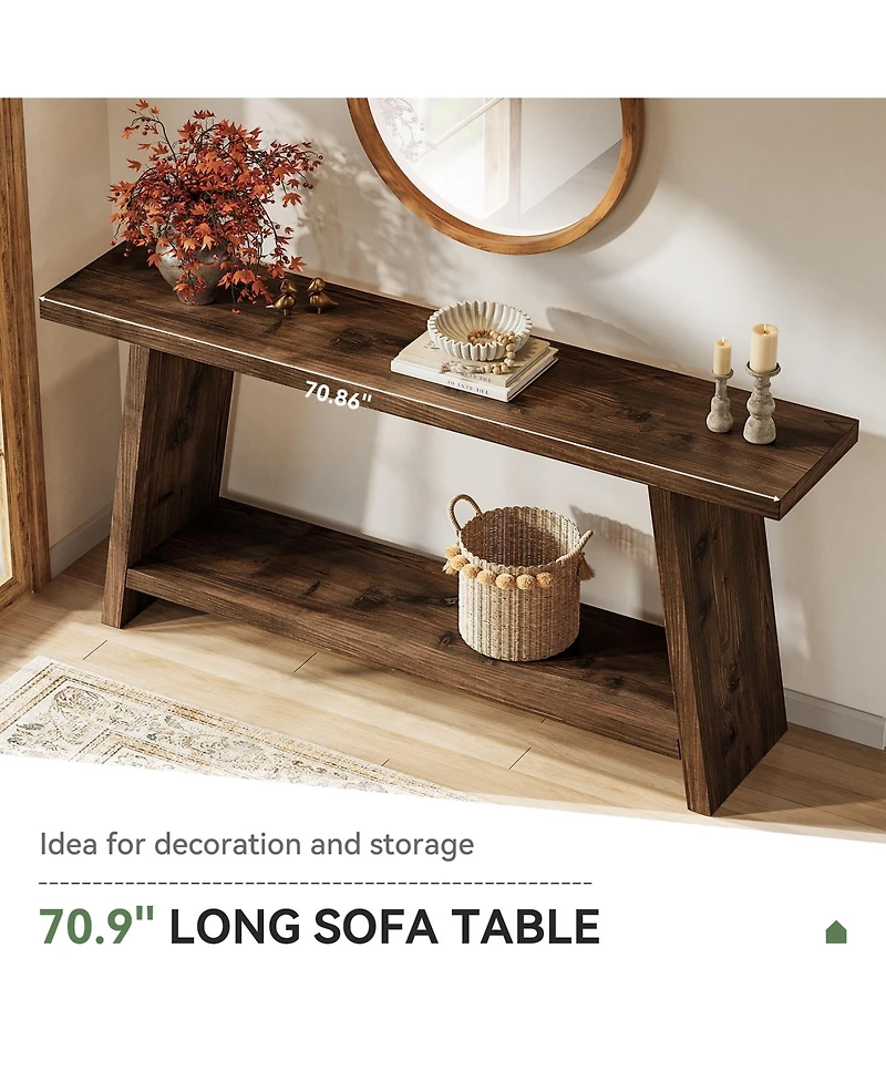 Tribesigns 70.9" Solid Wood Console Table, Narrow Long Sofa Table with 2-Tier Storage, Farmhouse Entryway