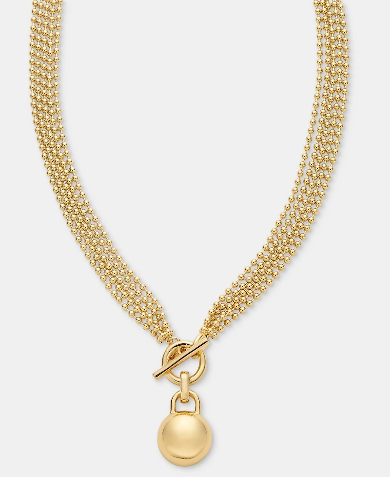 Anne Klein Gold-Tone Metal Beaded Chain Dome Pendant Necklace