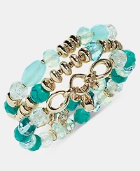 Anne Klein Gold-Tone 3-Pc. Beaded Stone Charm Stretch Bracelet