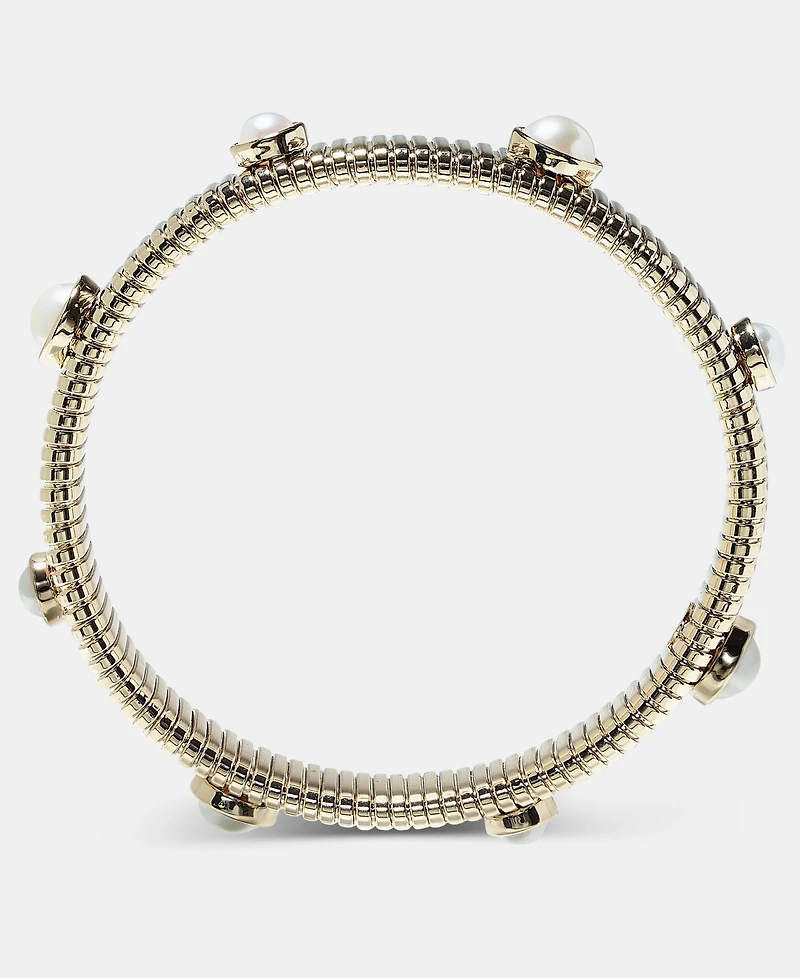 Anne Klein Gold-Tone Omega Chain Faux-Pearl Stretch Bracelet